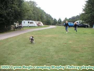  lyme1 2003 Lyme Regis camping playing with the campsite dogs