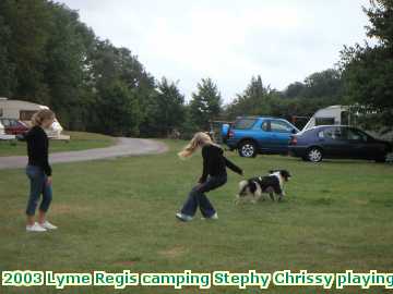  lyme1 2003 Lyme Regis camping playing with the campsite dogs