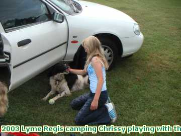  lyme1 2003 Lyme Regis camping playing with the campsite dogs