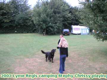  lyme1 2003 Lyme Regis camping playing with the campsite dogs