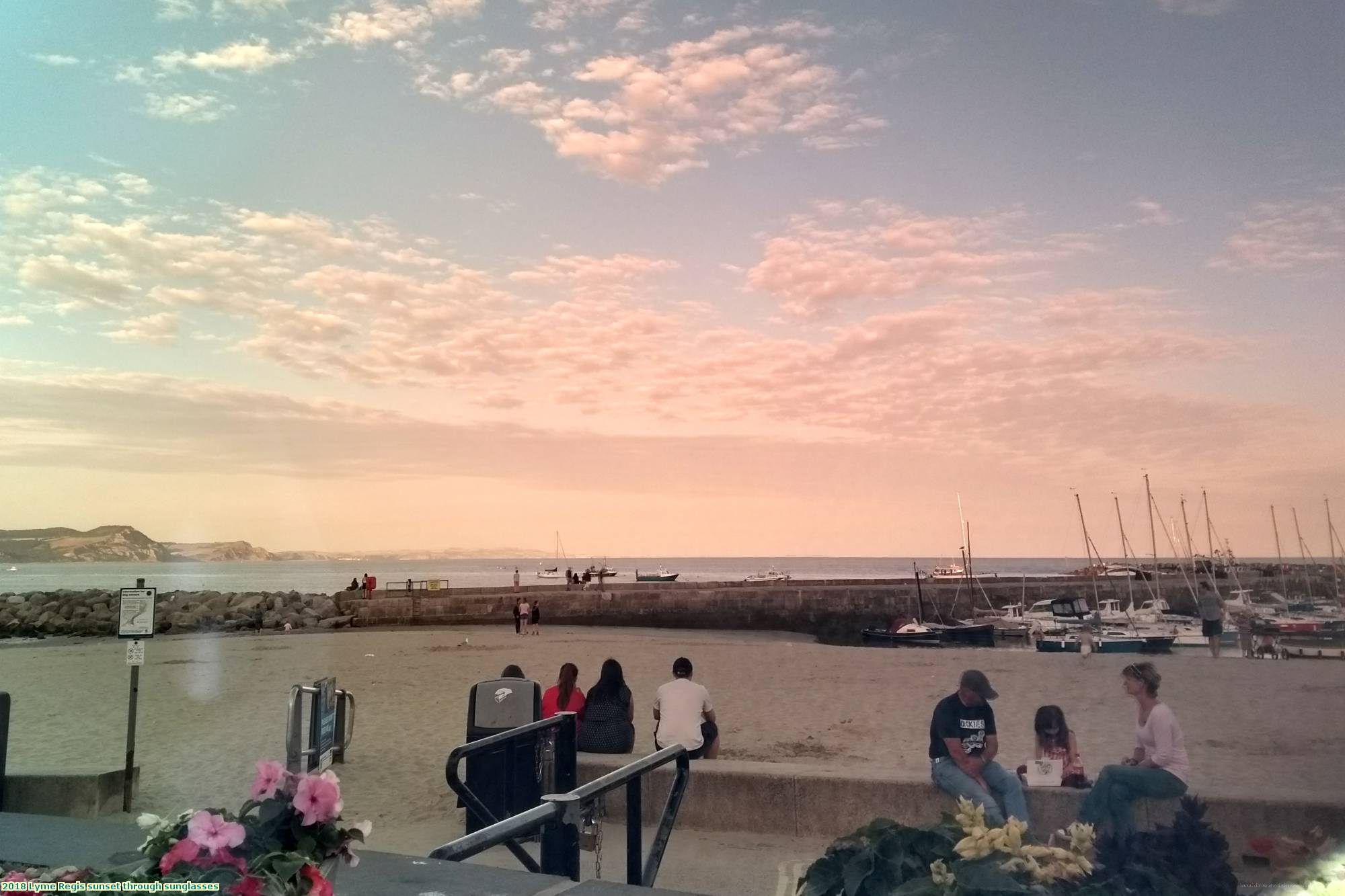 2018 Lyme Regis sunset through sunglasses